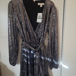 Michael Kors Black and Silver Sequin Dress